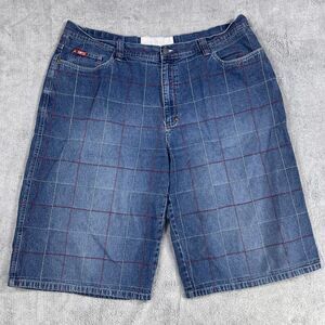 Vintage Enyce Jean Shorts Mens 42 Blue Plaid Denim Jorts Baggy Y2k